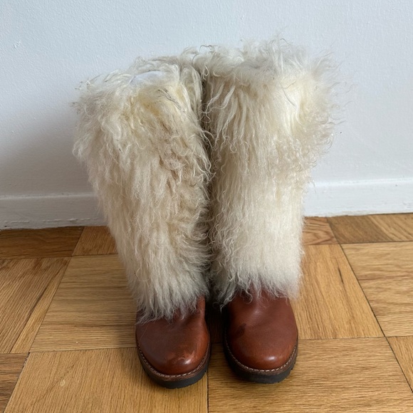 Kors Micheal Kors Mongolian Lamb Brown Leather Ivory Fur Sydney Boots Size 39 - Picture 2 of 11
